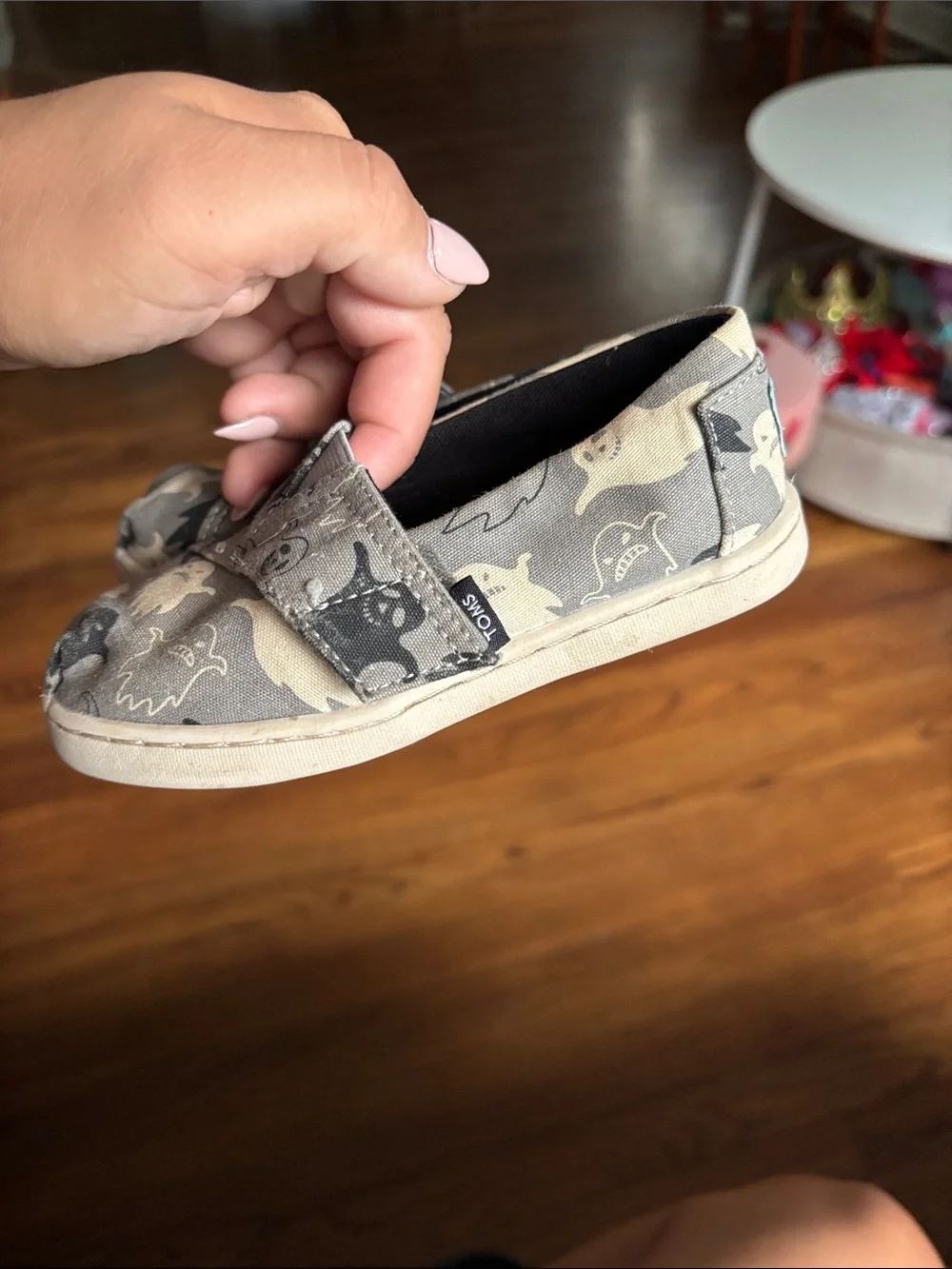 Toms Gray Canvas Kids Slip-On Shoes with Ghost Print